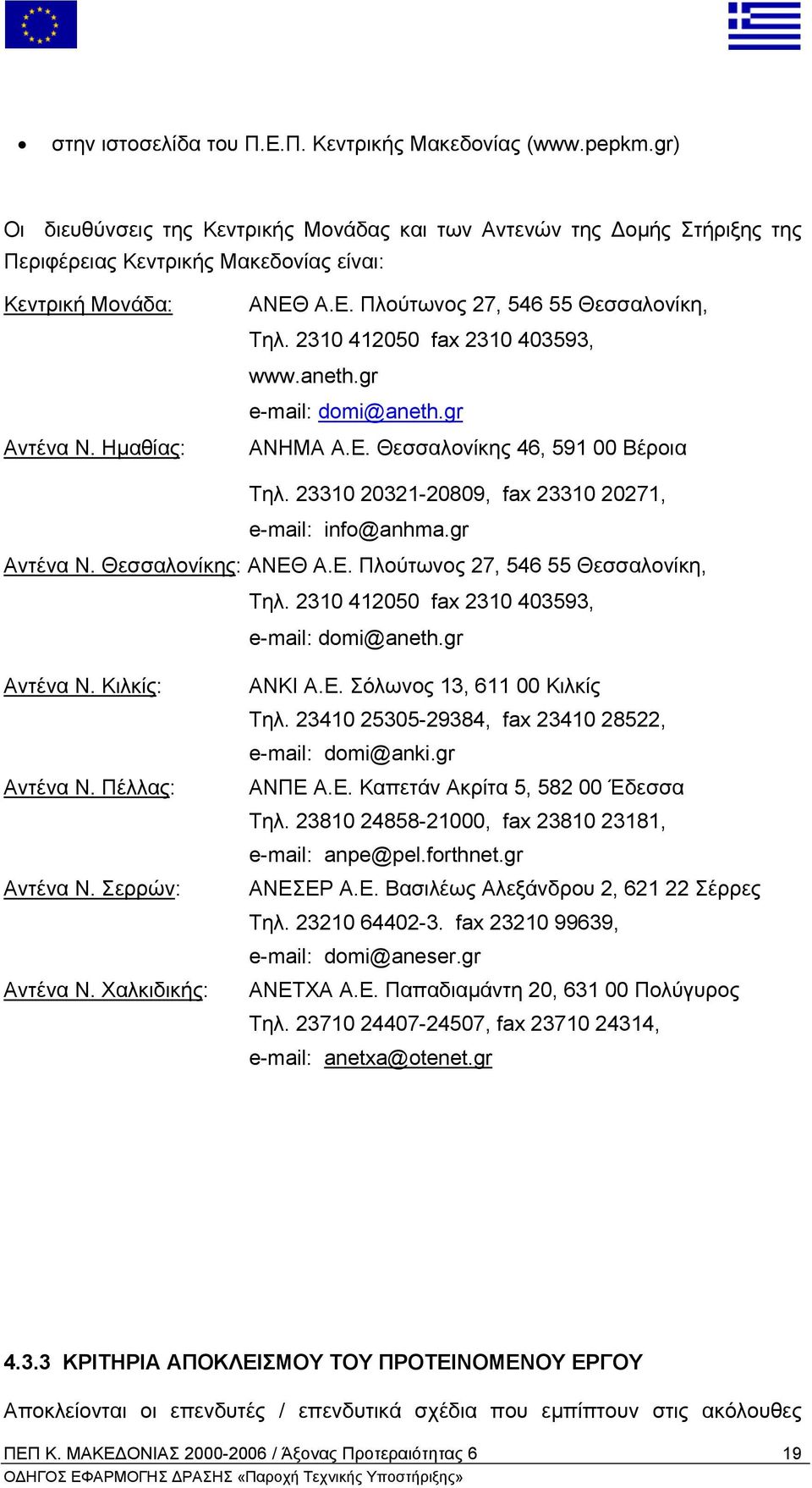 2310 412050 fax 2310 403593, www.aneth.gr e-mail: domi@aneth.gr ΑΝΗΜΑ Α.Ε. Θεσσαλονίκης 46, 591 00 Βέροια Τηλ. 23310 20321-20809, fax 23310 20271, e-mail: info@anhma.gr Αντένα Ν. Θεσσαλονίκης: ΑΝΕΘ Α.