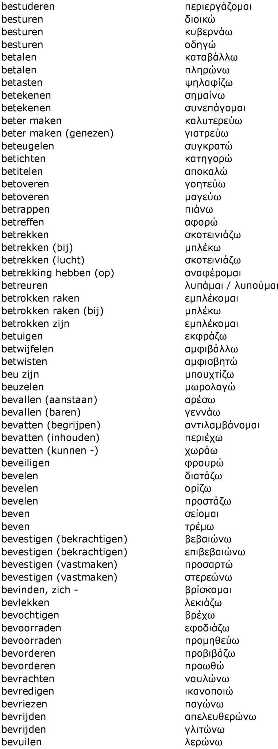 (baren) bevatten (begrijpen) bevatten (inhouden) bevatten (kunnen -) beveiligen bevelen bevelen bevelen beven beven bevestigen (bekrachtigen) bevestigen (bekrachtigen) bevestigen (vastmaken)