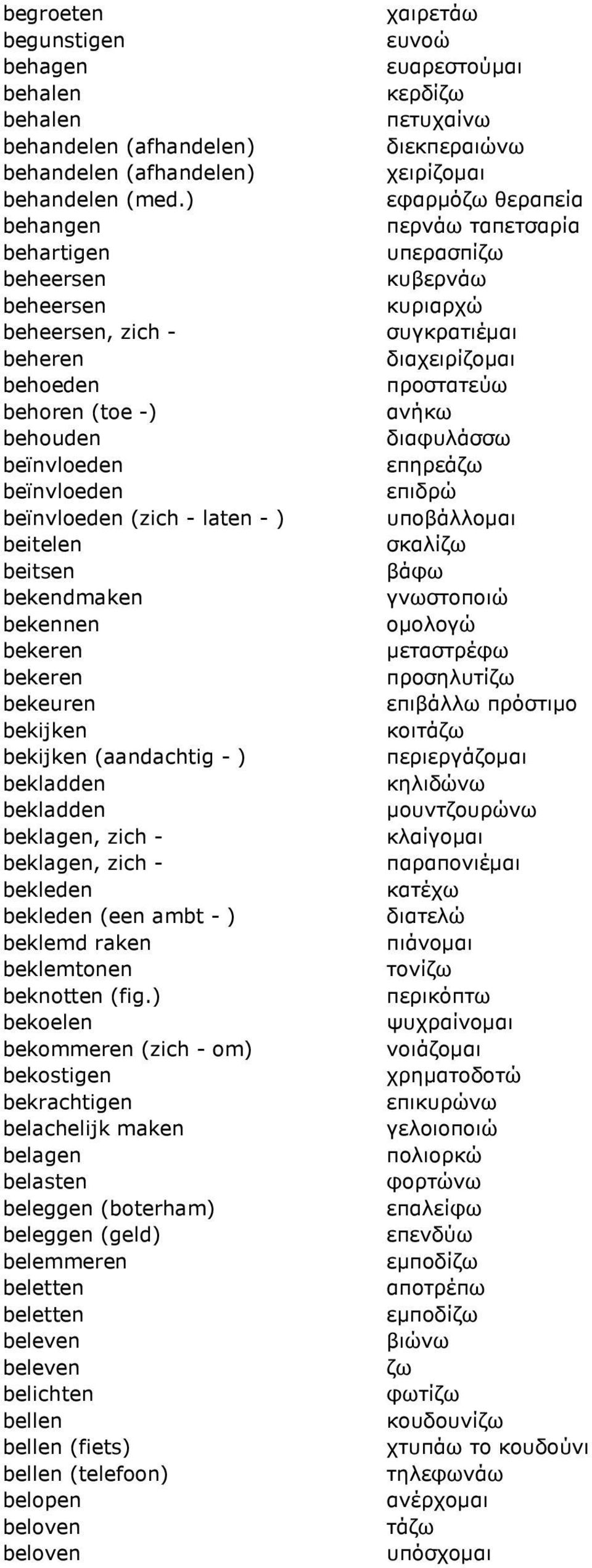 bekeren bekeren bekeuren bekijken bekijken (aandachtig - ) bekladden bekladden beklagen, zich - beklagen, zich - bekleden bekleden (een ambt - ) beklemd raken beklemtonen beknotten (fig.