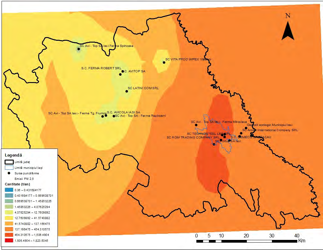 Figura 11 Harta distribuţiei emisiilor de PM2,5