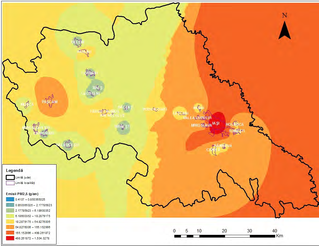 Figura 22 Harta distribuţiei emisiilor de PM2.