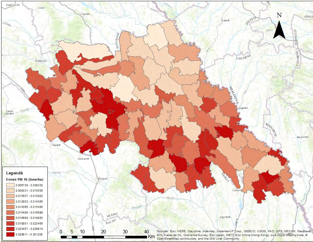 Figura 31 Harta distribuţiei emisiilor de PM10 provenite din