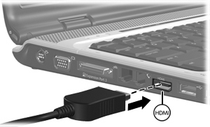 Για να συνδέσετε µια συσκευή ήχου ή εικόνας στη θύρα HDMI: 1. Συνδέστε το ένα άκρο του καλωδίου HDMI στη θύρα HDMI του υπολογιστή. 2.