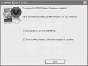 Windows 1 Τοποθετήστε το CD-ROM στον οδηγό CD-ROM. Εμφανίζεται η οθόνη εγκατάστασης του λογισμικού OLYMPUS Master.