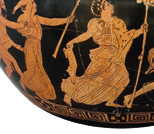 Ερμηνεύω Συμπλήρωσε τις προτάσεις με τις κατάλληλες λέξεις. φύλλα κισσού τύμπανα θύρσος άγριο ζώο Οι Μαινάδες Απεικονίζονται συχνά ντυμένες με Είναι στεφανωμένες με στον ώμο τους.