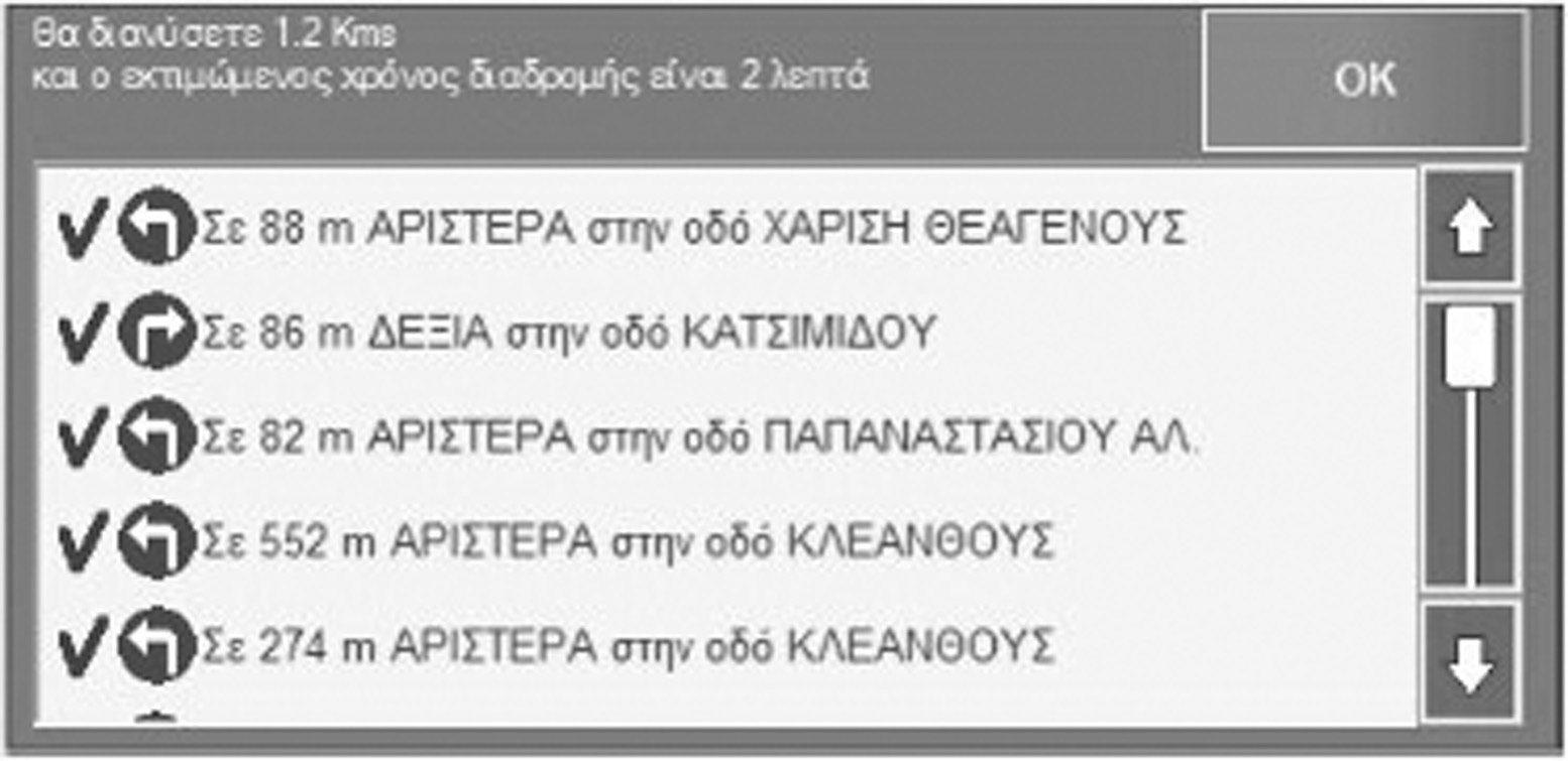 Εικονίδιο Επόμενη Στροφή Το εικονίδιο Επόμενη στροφή παρουσιάζει γραφικά την επερχόμενη στροφή κατά τη διάρκεια μιας δρομολόγησης προς έναν προορισμό.