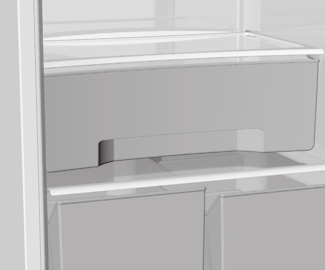 Η εσωτερική πλευρά της πόρτας του ψυγείου τοποθετείται με τα ράφια και τα δοχεία που προορίζονται για την αποθήκευση του τυριού, του βουτύρου, των αυγών, του γιαουρτιού, και των άλλων μικρότερων