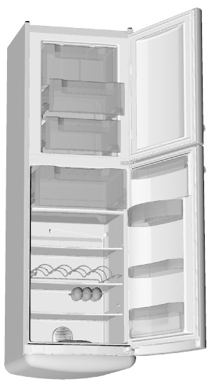 A Χώρος ψυγείου 1 Μονάδα ελέγχου 2 Εσωτερική λάμπα φωτισμού 3 Ράφια (ρυθμιζόμενα καθ 'ύψος) 4 Δοχείο / συρτάρι για φρούτα και λαχανικά 5 Ράφι πόρτας του ψυγείου (βαθύ και ρηχό) 6 Ράφι για μπουκάλια Β