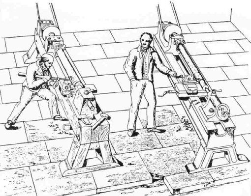 Σχήμα 2.3 : Ποδοκίνητος τόρνος Το επόμενο βήμα στην εξέλιξη του τόρνου έγινε στη διάρκεια της βιομηχανικής επανάστασης.