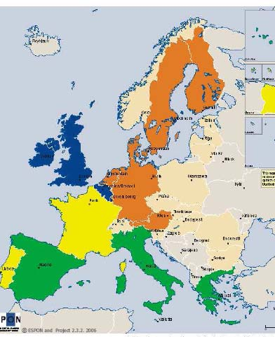 The European Union Compendium of Spatial Planning Systems and Policies (European Commission, 1997) Κατάταξη των συστημάτων σχεδιασμού των 15 κρατών-μελών σε 4 τύπους: Προσέγγιση περιφερειακού