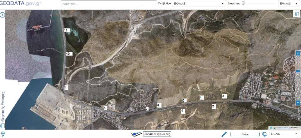 D Χάρτες 1: Το τµήµα της Εθνικής Οδού. A) & B): Τα όρια της ζώνης προστασίας του όρους Αιγάλεω και οι περιοχές Ntur. C): ορυφορική εικόνα της περιοχής.