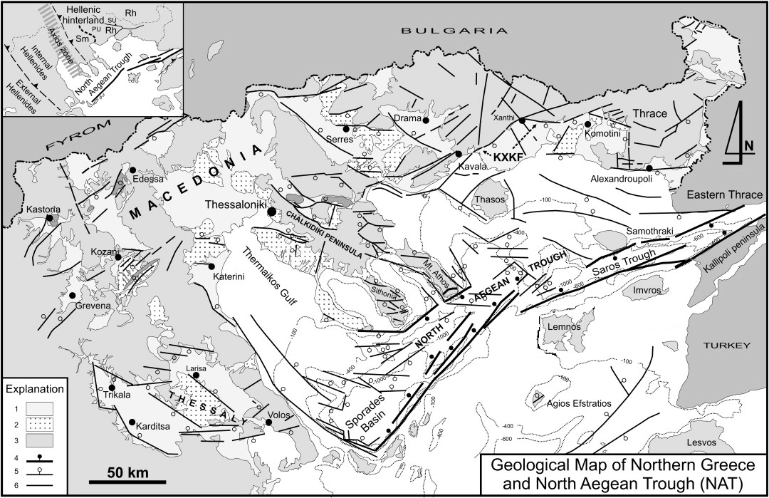 H προς τα δυτικά μετατόπιση της ρηξιγενούς ζώνης της Βόρειας Ανατολίας, (τέλος Μειόκαινου-αρχές Πλειόκαινου), παραμόρφωσε τεκτονικά το χώρου του Αιγαίου, κατά μήκος μιας ζώνης παράλληλης με το ίχνος
