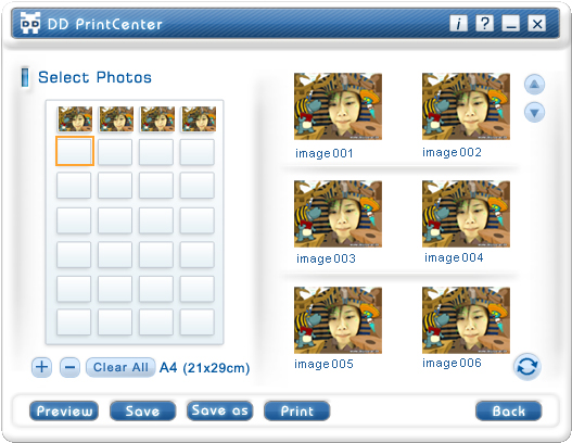 Μπορείτε να δείτε ένα άδειο πρότυπο διάταξης και µικρογραφίες φωτογραφιών που καταγράψατε και αποθηκεύσατε στον φάκελο DD PlayCam.