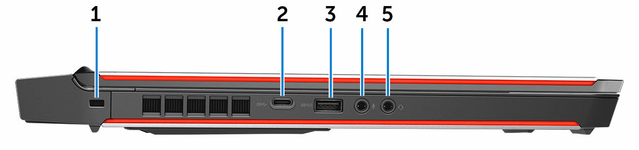 4 Θύρα Thunderbolt 3 (USB Type-C) Υποστηρίζει USB 3.1 2ης γενιάς, DisplayPort 1.2 και Thunderbolt 3 και επίσης σας δίνει τη δυνατότητα σύνδεσης με εξωτερική οθόνη προσαρμογέα οθόνης.