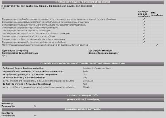 Οι απαντήσεις στις 10 ερωτήσεις του management, οι προοπτικές εξέλιξης για το συνεργάτη και κάποιες προτάσεις που μπορεί ο manager να θέλει να θέσει στη Διοικητική Ομάδα είναι επίσης ορατές και