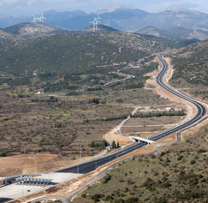 Υποδομές / Οδικά έργα Κατασκευή αυτοκινητοδρόμων στη Βόρεια, Δυτική, Κεντρική & Νότια Ελλάδα Οδικά έργα 183 χλμ 39 χλμ 3,2χλμ, 2 υπόγειες διαβάσεις, 1 γέφυρα διπλής κατεύθυνσης, Περιφερειακή οδός