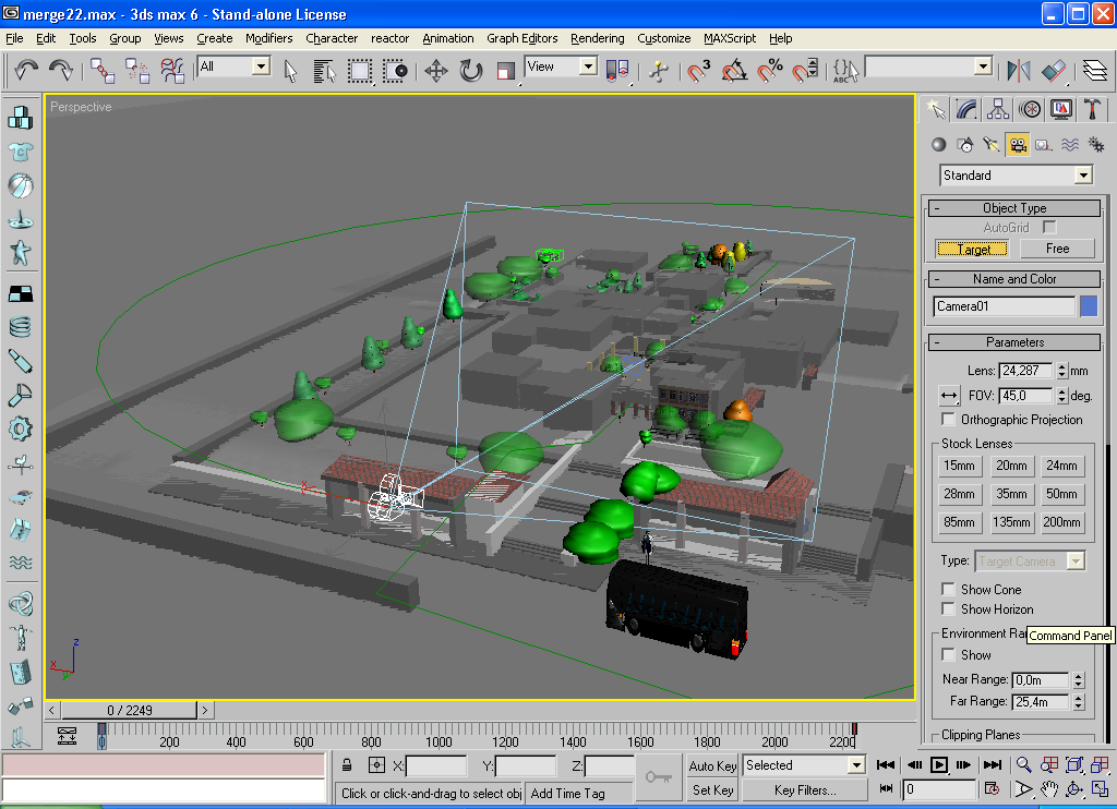 Η τελευταία κινησή µας στο 3ds max ήταν η πρόσθεση της κάµερας όπου βρίσκεται στο πάνελ Create και η δηµιουργία της πορείας της.
