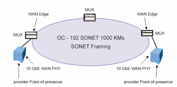 Σχήµα 15. 10 Gigabit Ethernet in WAN. To WAN φυσικό επίπεδο διαφέρει από αυτό του LAN, σε ότι αφορά την απλοποιηµένη πλαισιοποίηση SONET.