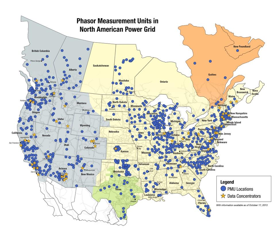 Σχήμα 6.20 Εγκατεστημένα PMUs στο Αμερικάνικο Ηλεκτρικό Δίκτυο [71] Βεβαίως, έχουν εγκατασταθεί PMUs και εκτός ΗΠΑ.