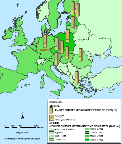 Πηγή: Προσαρμογή από Eurostat (http://epp.eurostat.ec.europa.eu/portal/page/portal/statistics/search_database πρόσβαση στις 26/08/2009) Χάρτης 5.19.