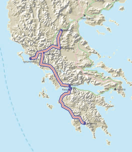 Σχηματική απεικόνιση: Έργο Προτεραιότητας 29 Συνολικό μήκος Σκοπιμότητα: Σιδηροδρομικός άξονας του Διατροπικού Διαδρόμου Ιονίου/Αδριατικής Kalamata (Ελλάδα) Igoumenitsa (Ελλάδα) Kozani (Ελλάδα) 792