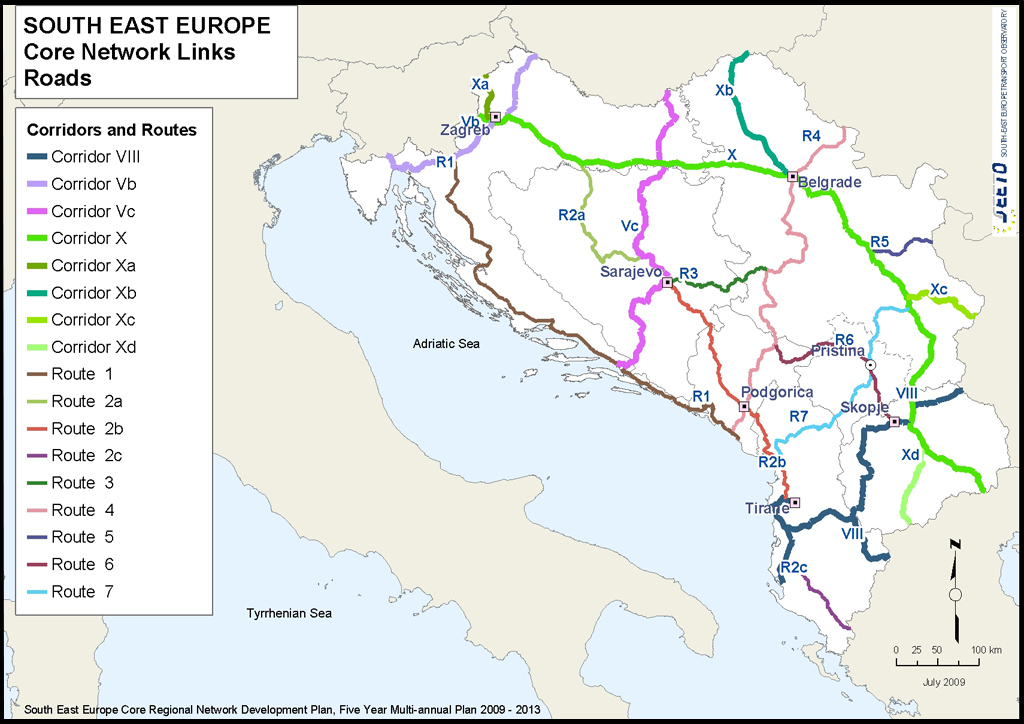 Πηγή: http://www.seetoint.org/index.php?option=com_content&view=article&id=341&itemid=94 πρόσβαση στις 20/01/10 Σχήμα 3.2. Διάδρομοι και Άξονες του Οδικού Δικτύου Πυρήνα V B (308 χλμ.) V C (554 χλμ.