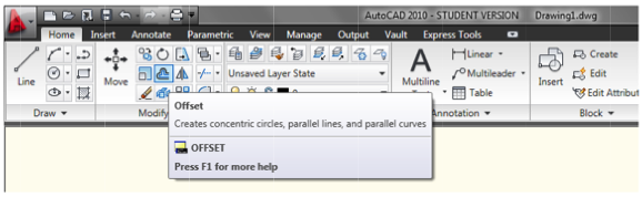 Σχεδίαση Παράλληλων Γραμμών Κάνουμε κλικ στην επιλογή Offset στον πίνακα Modify της καρτέλας Home.