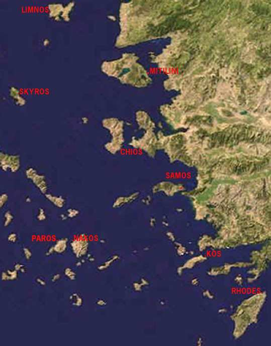 Στην εικόνα που ακολουθεί, φαίνονται οι σταθµοί πάνω στο χάρτη των νησιών του Αιγαίου. Χάρτης των νησιών του Αιγαίου µε τις θέσεις των σταθµών ) Εικόνα1.
