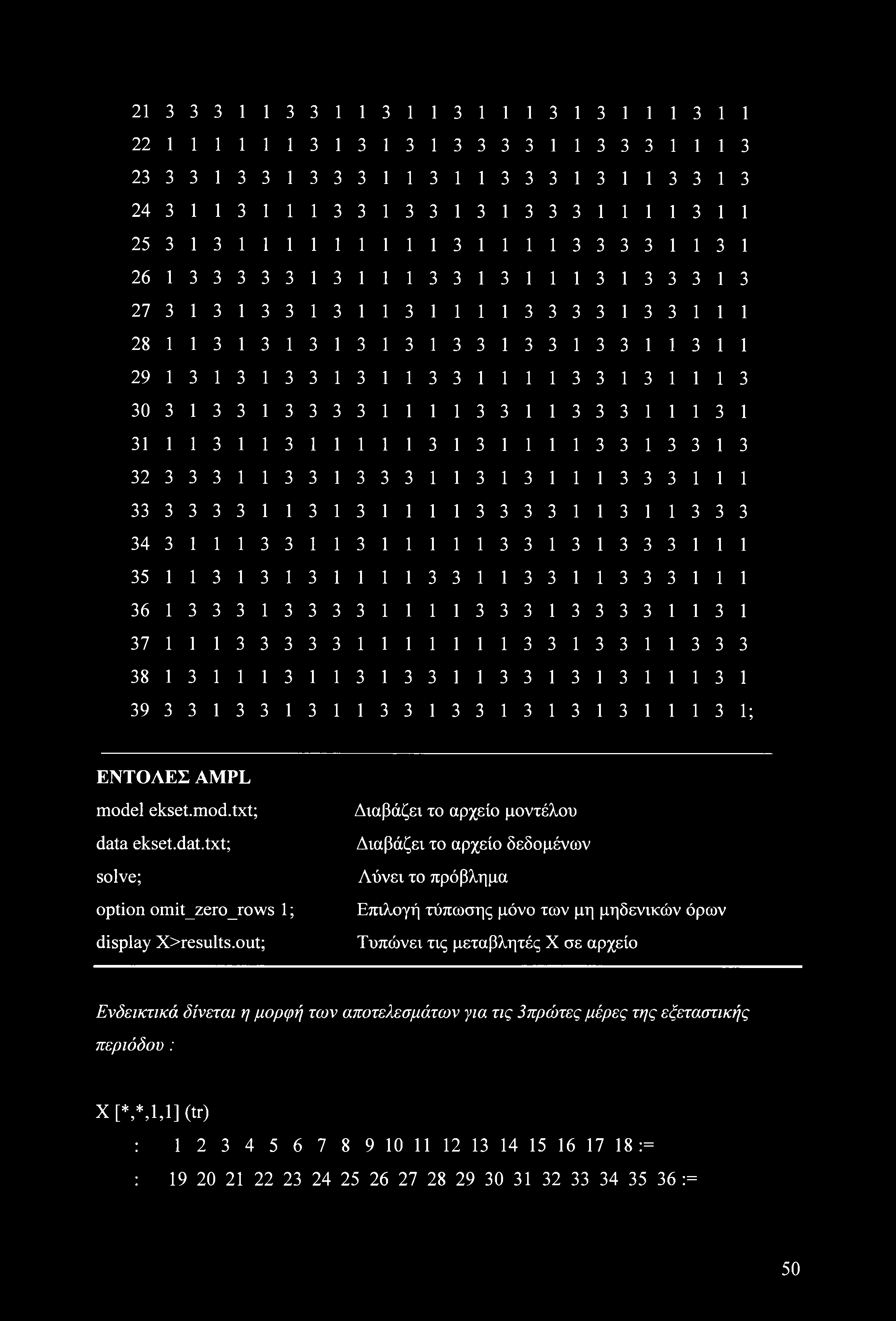 2 22 2 24 25 26 27 28 29 0 2 4 5 6 7 8 9 ; ΕΝΤΟΛΕΣ AMPL model ekset.mod.txt; data ekset.dat.txt; solve; option omit_zero_rows ; display X>results.
