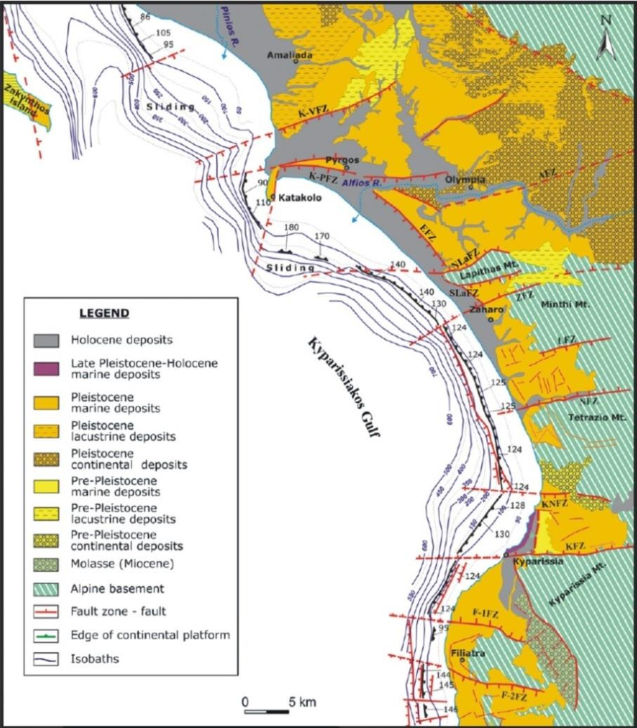 Οι μεταλπικές ακολουθίες υπέρκεινται ασύμφωνα πάνω στο παλαιοανάγλυφο των αλπικών σχηματισμών και περιλαμβάνουν χερσαίες, λιμναίες και θαλάσσιες αποθέσεις Πλειόκαινου- Ολοκαίνου (Hageman, 1977,