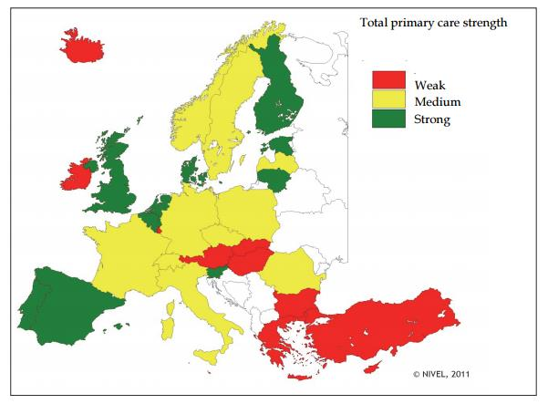 Ισχύς πρωτοβάθμιας φροντίδας υγείας Παρουσιάζεται ιδιαίτερα αδύναμη στην Ελλάδα συγκριτικά με τις υπόλοιπες ευρωπαϊκές