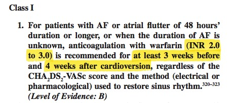 ! Atrial fibrillation or atrial flutter! Duration unknown or longer than 48 hours!