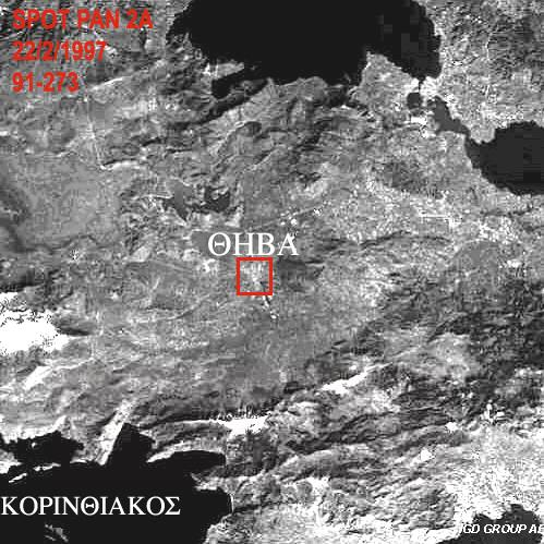 Εικόνα 3-6. Περιοχή κάλυψης της δορυφορικής εικόνας της περιοχής μελέτης. Η εικόνα σαρώθηκε στις 22 Φεβρουαρίου 1997 στις 11:17 ώρα Ελλάδος από τον παγχρωματικό σαρωτή του δορυφόρου SPOT 1.
