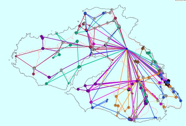 5.4.1.2 Συλλογή 3 φορές την εβδομάδα Χάρτης 8. Σενάριο 4 Συλλογή 3 φορές Πίνακας 9. Αποτελέσματα σεναρίου 4 Συλλογή 3 φορές Σενάριο 4 Ημέρα Έτος Kόστος 8.078, 1.260.168 Όγκος 1.329 m 3 207.