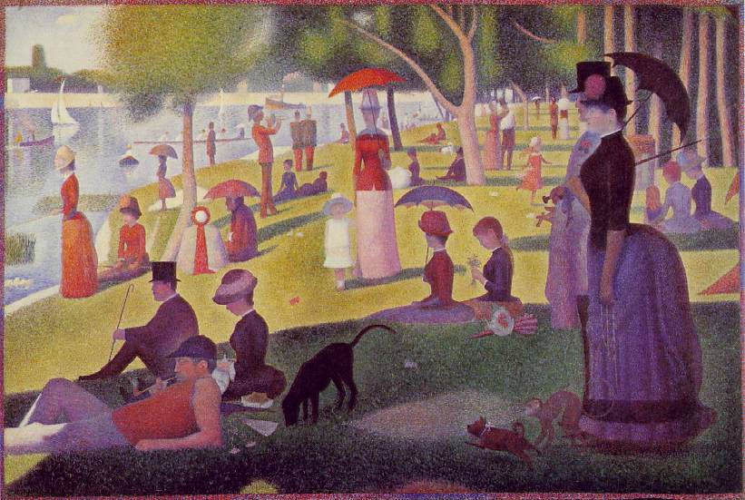 Priča Georges Seurat nije naslikao sliku Nedjeljno poslijepodne na otoku La Grande Jatte uobičajenim potezima kista, već nanoseći ogroman broj malih obojenih točkica, stil koji je poznat kao