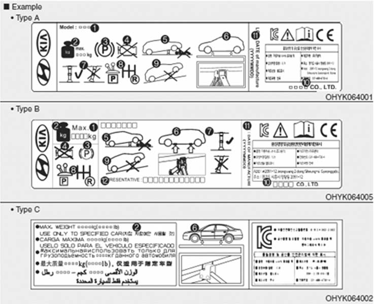 IA_i10_Gre6_PB eng 6.qxd 6/11/2014 2:21 μμ Page 16 Τι πρέπει να κάνετε σε περίπτωση ανάγκης Ετικέτα γρύλου 1. Όνομα μοντέλου 2. Μέγιστο επιτρεπόμενο φορτίο 3.