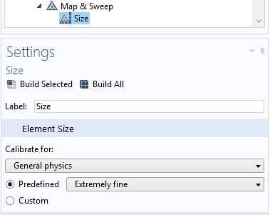 Εικόνα 82. Δημιουργία Mapped mesh Εικόνα 83. Αλλαγή μεγέθους πλέγματος Πίσω στο Mapped 1 στο Model Builder, επιλέγουμε τη βάση της μεμβράνης ώστε να εισαχθεί στη λίστα (Εικόνα 84).