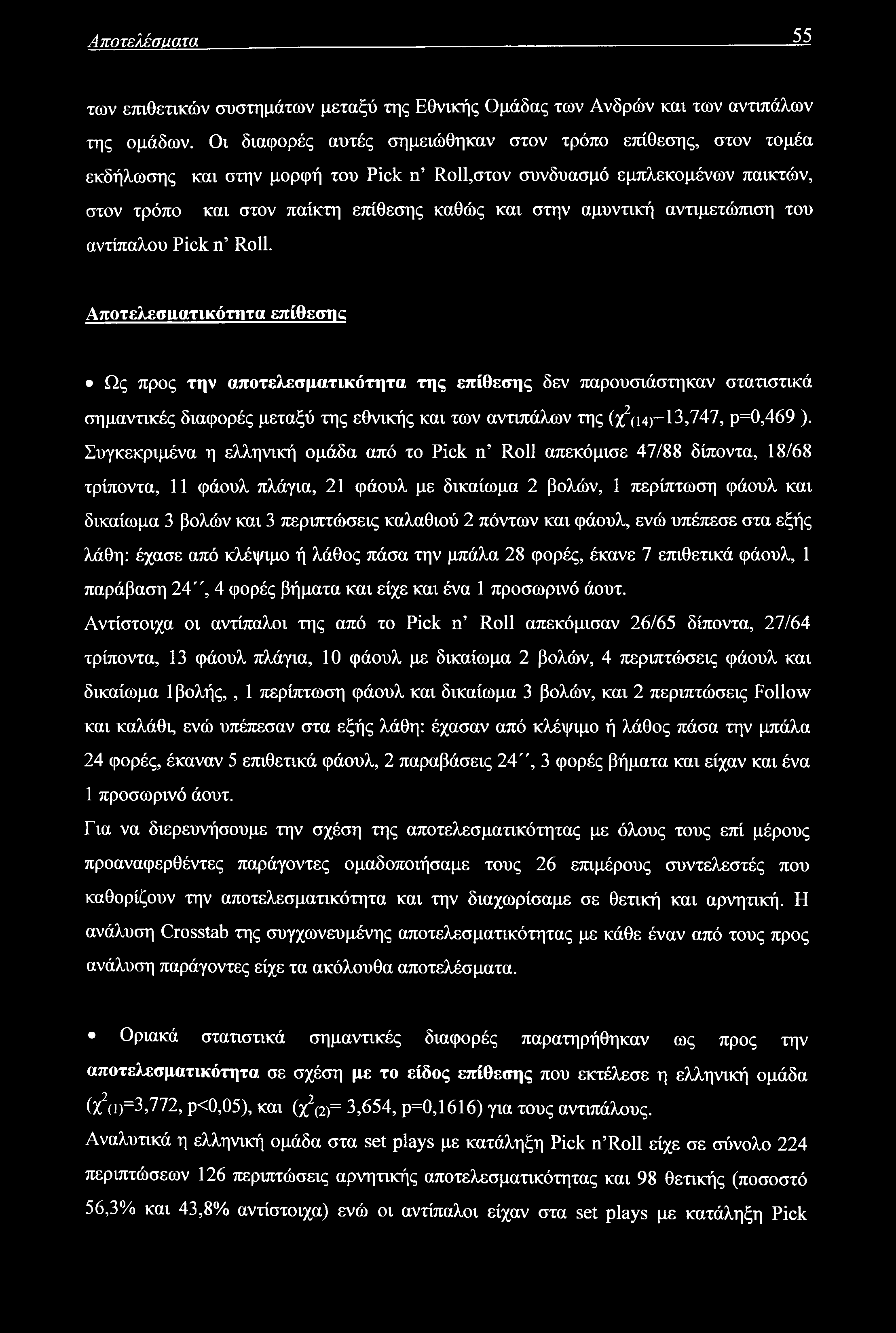 Αποτελέσαατα 55 των επιθετικών συστημάτων μεταξύ της Εθνικής Ομάδας των Ανδρών και των αντιπάλων της ομάδων.