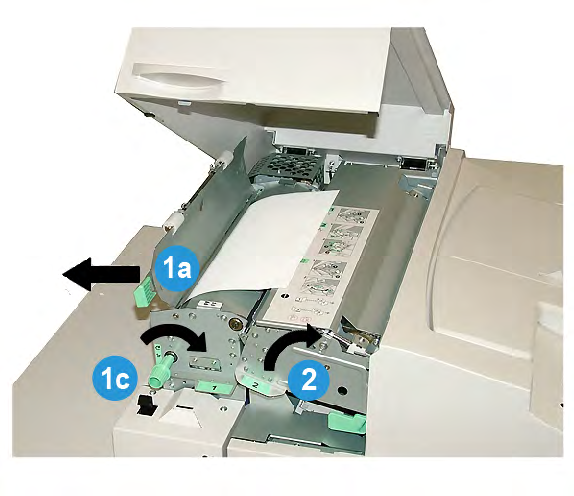 Επαγγελματικό βιβλιοδετικό (Perfect Binder) 3. Μετακινήστε τη λαβή 1a στα αριστερά, περιστρέψτε τη σφαιρική λαβή 1c και αφαιρέστε τυχόν μπλοκαρισμένο χαρτί. 4.