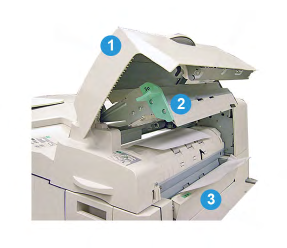 Επαγγελματικό βιβλιοδετικό (Perfect Binder) 1. Ανοίξτε το κάλυμμα της μονάδας εισαγωγής. 2. Ανοίξτε το εσωτερικό κάλυμμα της μονάδας εισαγωγής (3a). 3. Ανοίξτε τον δεξιό οδηγό (3b). 4.