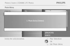 Όταν διαγράφετε μια φωτογραφία, το PhotoFrame θα εμφανίσει την κατάσταση και θα επιστρέψει στο άλμπουμ μετά την ολοκλήρωση.