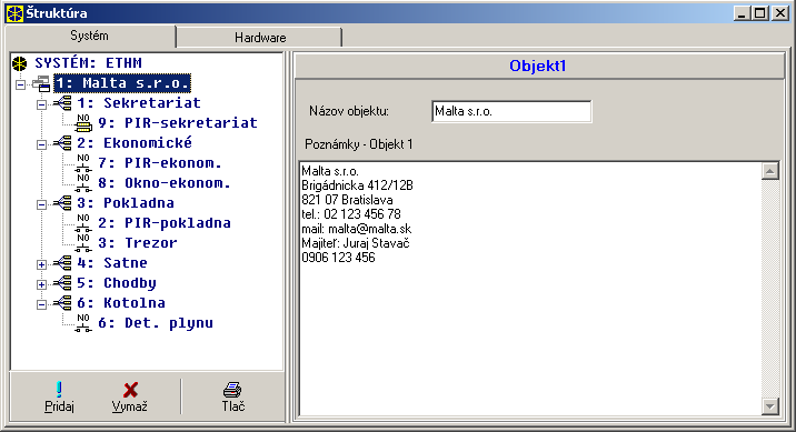 48 SATEL INTEGRA Obr. 5. Rozdelenie systému na objekty a skupiny. Udalosti z jednotlivých objektov sú zasielané na PCO s individuálnymi identifikátormi.