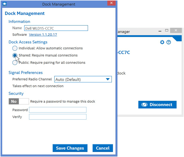 Αριθμός 15. Dock Management (Διαχείριση σταθμού σύνδεσης) Αν επιλέξετε Shared (Κοινόχρηστη), θα απαιτείται να επιλέγετε μη αυτόματα τον σταθμό σύνδεσης ως προορισμό από τη λίστα σάρωσης για σύνδεση.