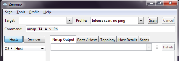 Intense scan, no ping: nmap -T4 -A -v -Pn -T4: -A: -v: -Pn: Κάνει τη σάρωση πιο γρήγορα. Κάνει OS Detection & Service & Versions Detection.