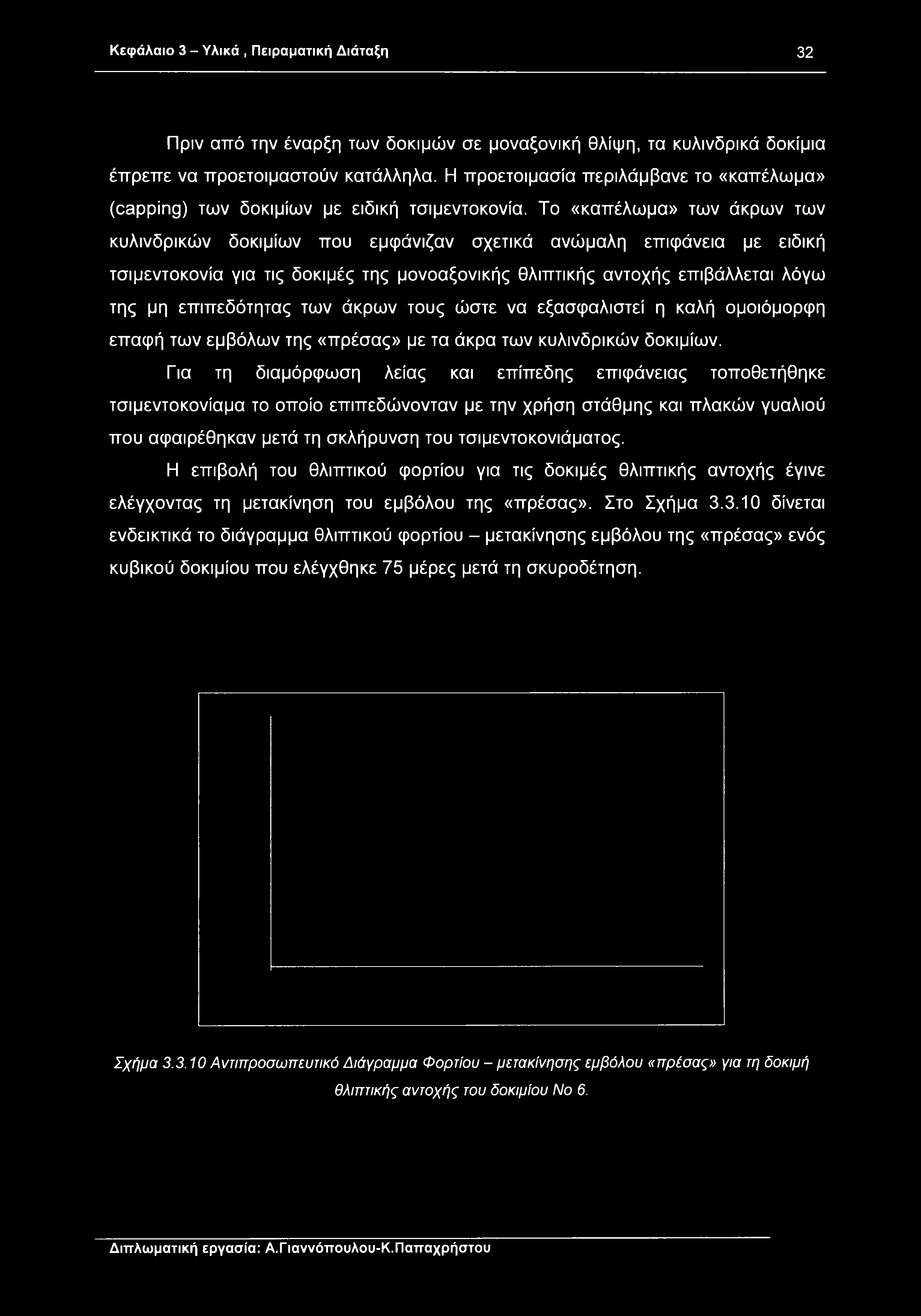 Κεφάλαιο 3 - Υλικά, Πειραματική Διάταξη 32 Πριν από την έναρξη των δοκιμών σε μοναξονική θλίψη, τα κυλινδρικά δοκίμια έπρεπε να προετοιμαστούν κατάλληλα.