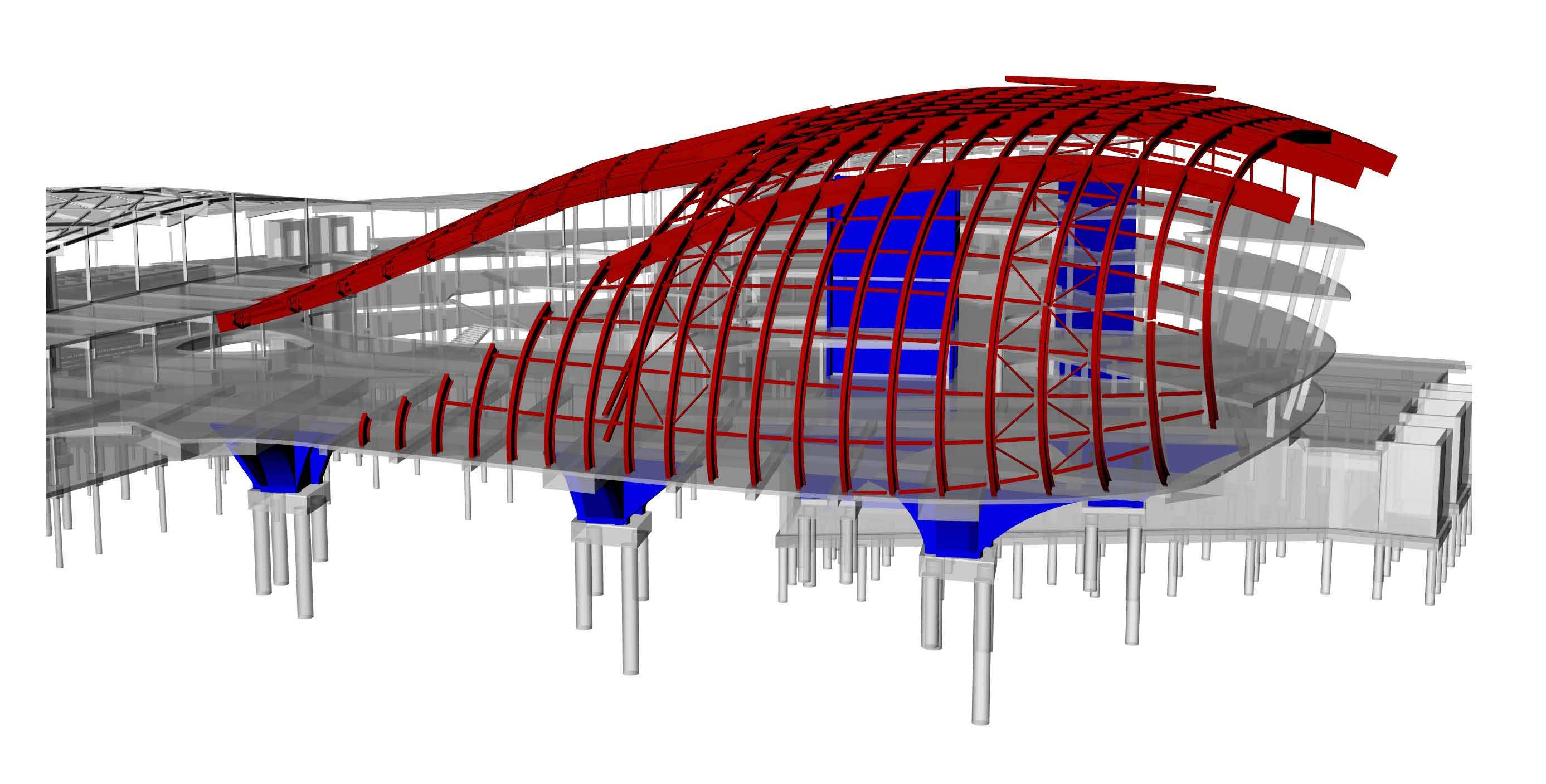 The structural metal decking spans approximately 3m between the secondary beams, and has not been designed to restrain the secondary beams against lateral torsional buckling.