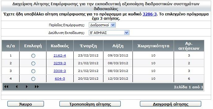 Σε αυτή τη φόρμα ο χρήστης ενημερώνεται καταρχήν για την αίτηση που έχει ήδη υποβάλει.