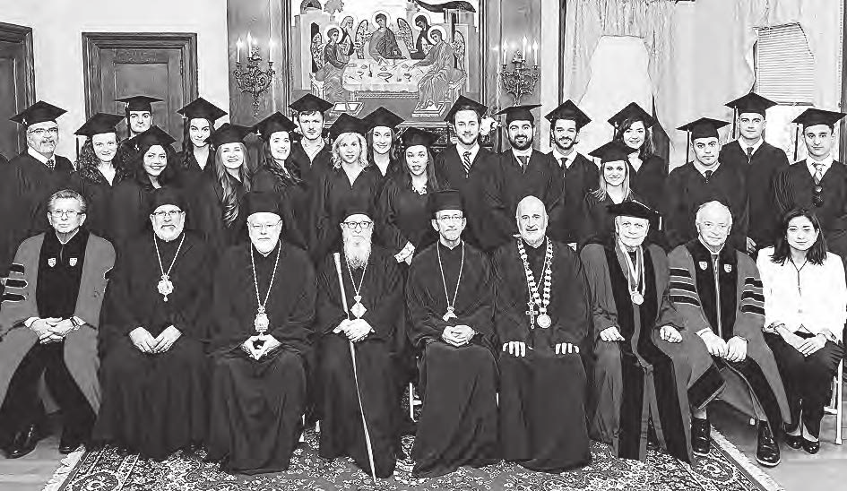 Graduating seminarians and Hellenic College graduates with Archbishop Demetrios, Metropolitan Methodios of Boston, Metropolitan Gerasimos of San Francisco, HCHC President Christopher Metropulos,