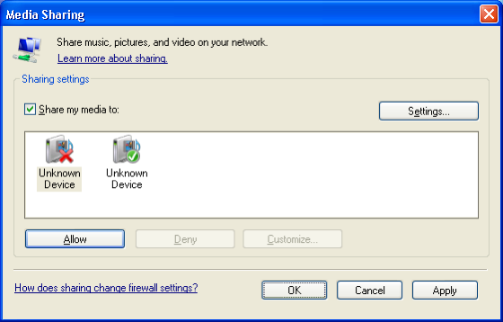 Windows Media Player v11 σε Windows XP Ρύθμιση για κοινή χρήση δικτύου 1 Στο Windows Media Player επιλέξτε Library (Βιβλιοθήκη) από το μενού και, έπειτα, επιλέξτε Media sharing (Κοινή χρήση