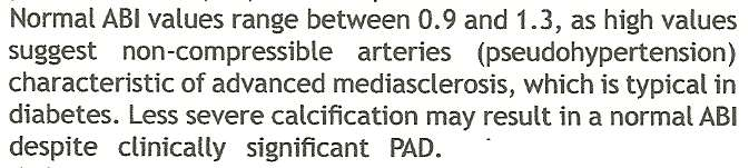 Ο ρόλος του ΑΒΙ στη διάγνωση της περιφερικής αγγειοπάθειας σε ασθενείς με σακχαρώδη διαβήτη Επί ασβέστωσης των αρτηριών των κάτω άκρων (μεγάλη διάρκεια διαβήτη, χρόνια νεφρική νόσος,